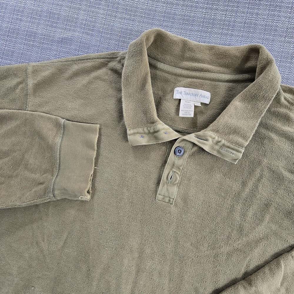 The Territory Ahead Shirt Mens 2XL Green Long Sleeve Polo Textured Knit Casual